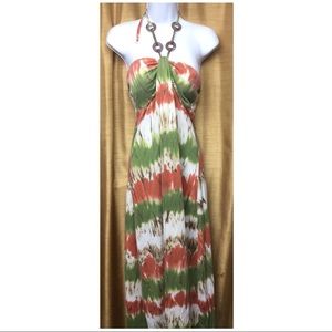 Tie Dye Striped Halter Maxi Dress
